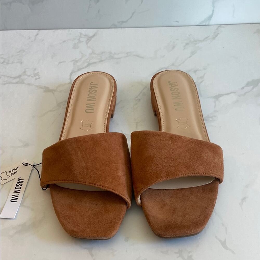 New Tan Suede Leather Jason Wu Slide Sandals Open Toe Women's 9 Fall Summer